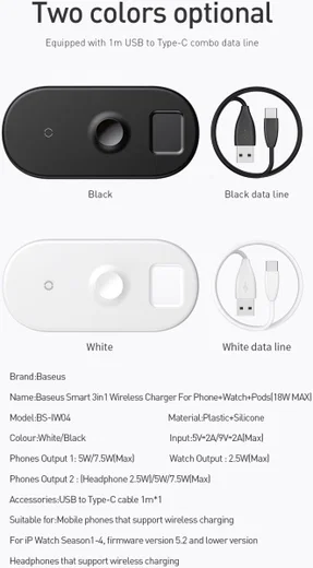 Baseus 3 in 1 Draadloze Oplader [iPhone + Apple Watch + AirPods] Wit afbeelding 29