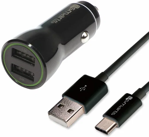 4smarts 3.4A Dubbele Auto Snellader 17W met USB naar USB-C Kabel Zwart afbeelding 1