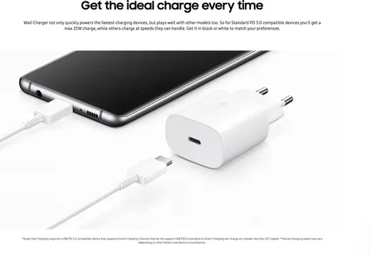 Originele Samsung 25W Power Adapter met USB-C Kabel 1 Meter 3A Wit afbeelding 4