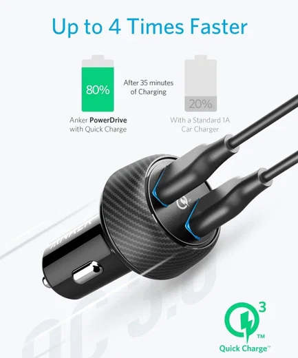 Anker PowerDrive Speed 2 Dubbele USB Autolader 39W Fast Charge Zwart afbeelding 5