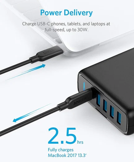 Anker PowerPort+ 5 Poorts USB Power Delivery 60W Thuislader Zwart afbeelding 3