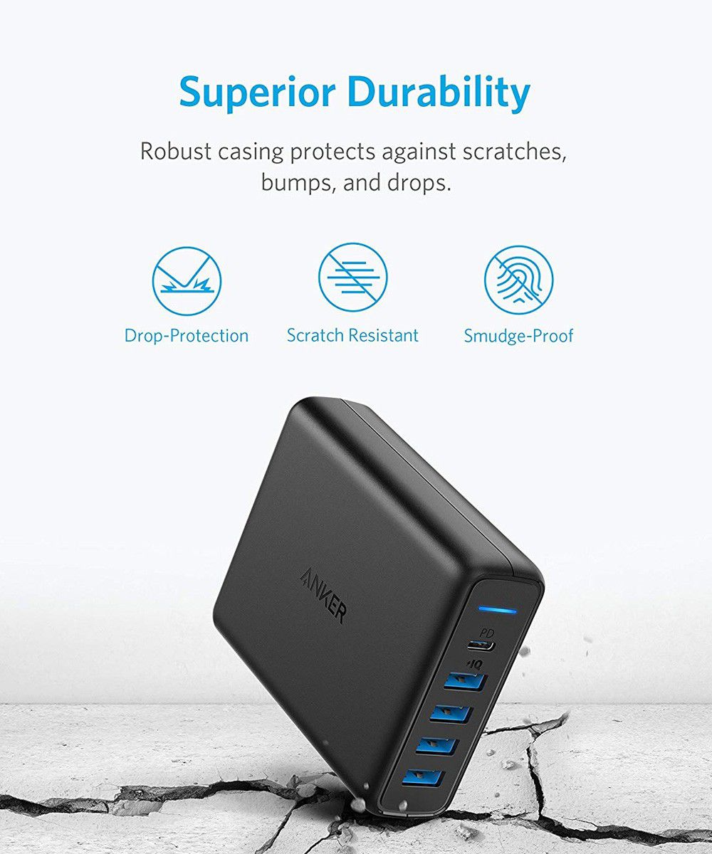 Anker PowerPort+ 5 Poorts USB Power Delivery 60W Thuislader Zwart afbeelding 4
