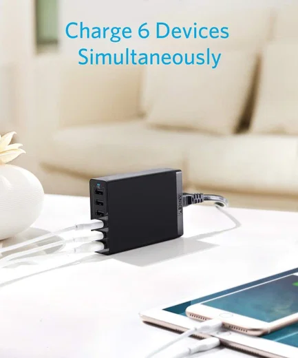 Anker PowerPort (60W) 6-Poorts Multifunctionele USB-A Thuislader Zwart afbeelding 2