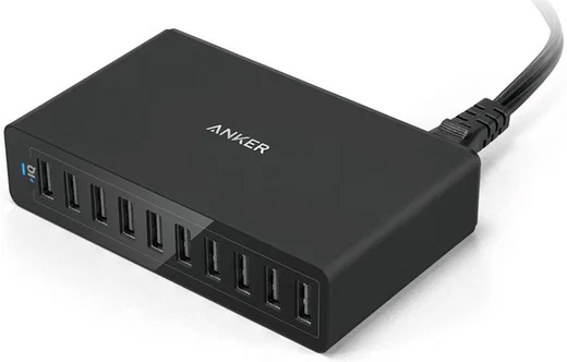 Anker PowerPort 10 Poorts USB 60W Thuislader Zwart afbeelding 1