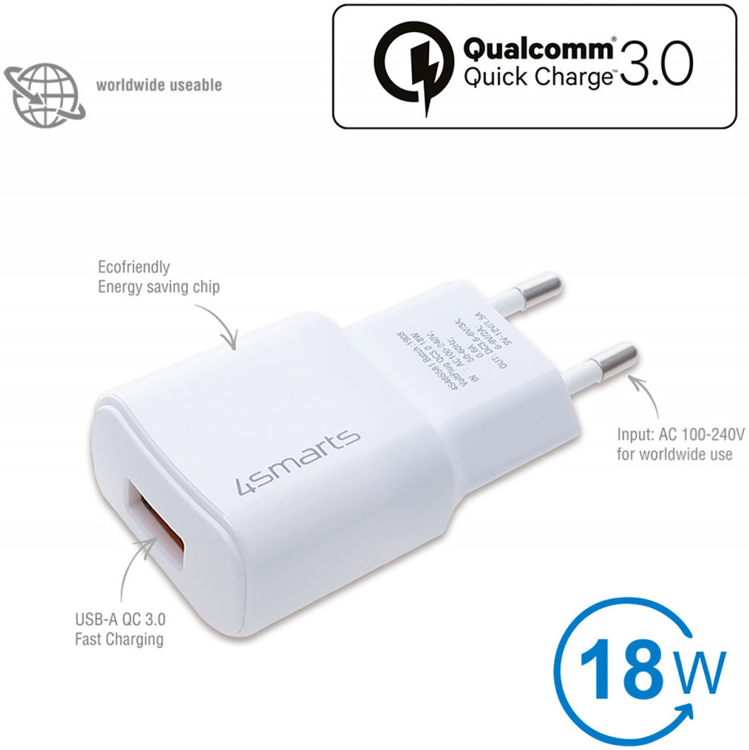 4smarts VoltPlug 18W USB-A Qualcomm Quick Charge 3.0 Adapter Wit afbeelding 2