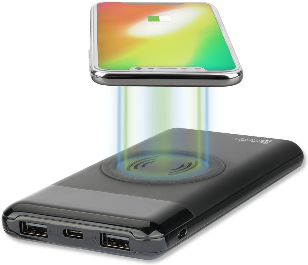 4smarts VoltHub Draadloos Laden Powerbank met Display 10.000 mAh Zwart afbeelding 1