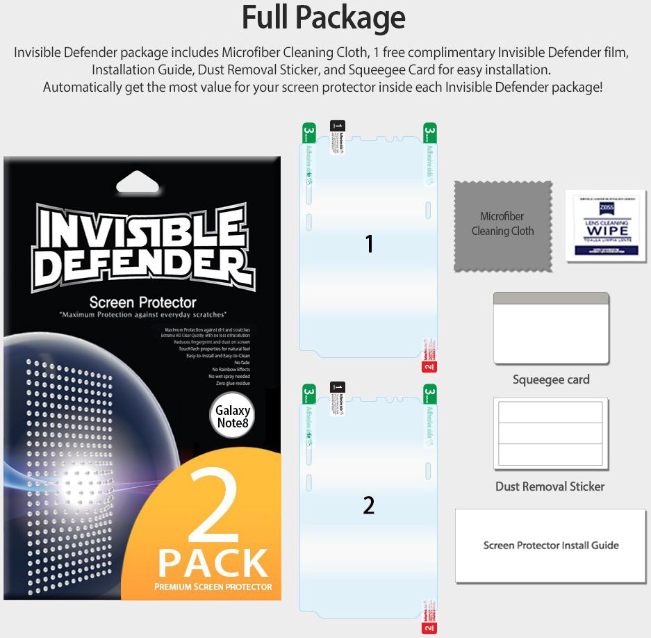 Ringke ID Full Cover Screen Protector Samsung Galaxy Note 8 [2-Pack] afbeelding 7