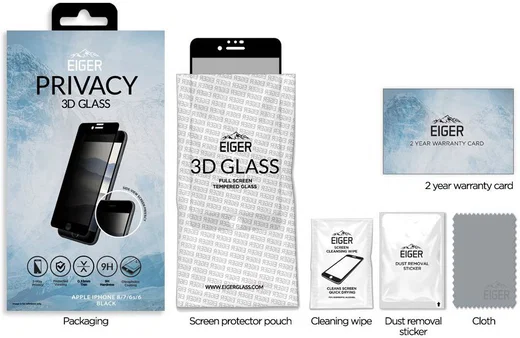 Eiger 3D Privacy Tempered Glass Apple iPhone 6S / 7 / 8 Zwart afbeelding 8