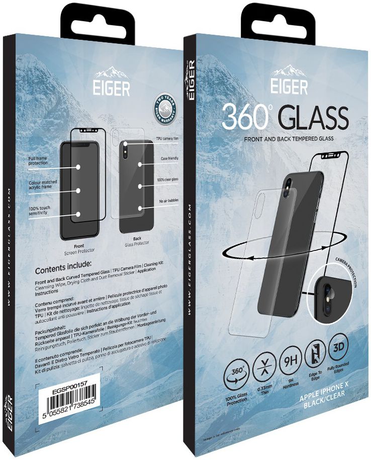 Eiger iPhone X/XS Tempered Glass Case Friendly Protector 360 Gebogen afbeelding 1