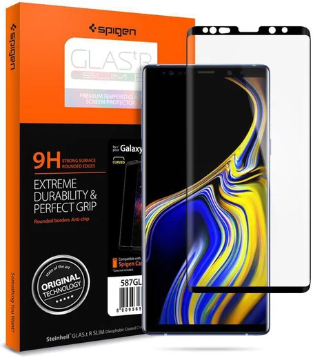 Spigen Samsung Galaxy Note 9 Curved Tempered Glass Protector Zwart afbeelding 1