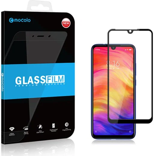 Xiaomi Redmi Note 7 Full Cover Tempered Glass Zwart afbeelding 6