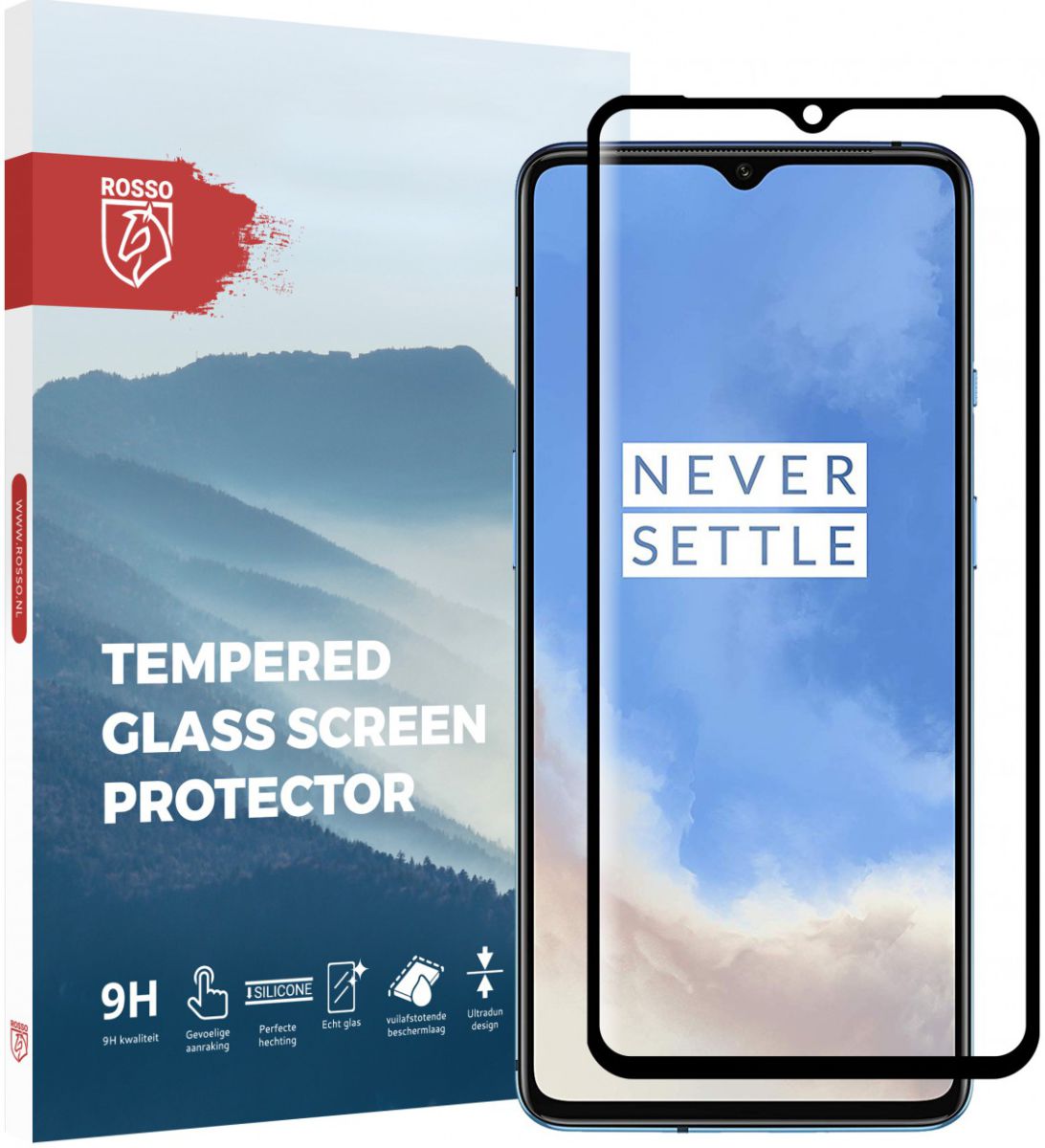 Rosso OnePlus 7T 9H Tempered Glass Screen Protector Zwart afbeelding 1