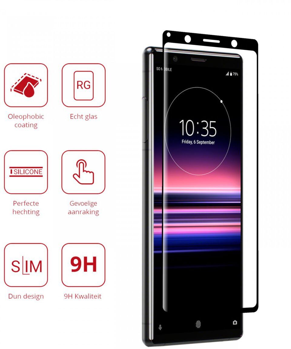 Rosso Sony Xperia 5 9H Tempered Glass Screen Protector Zwart afbeelding 2