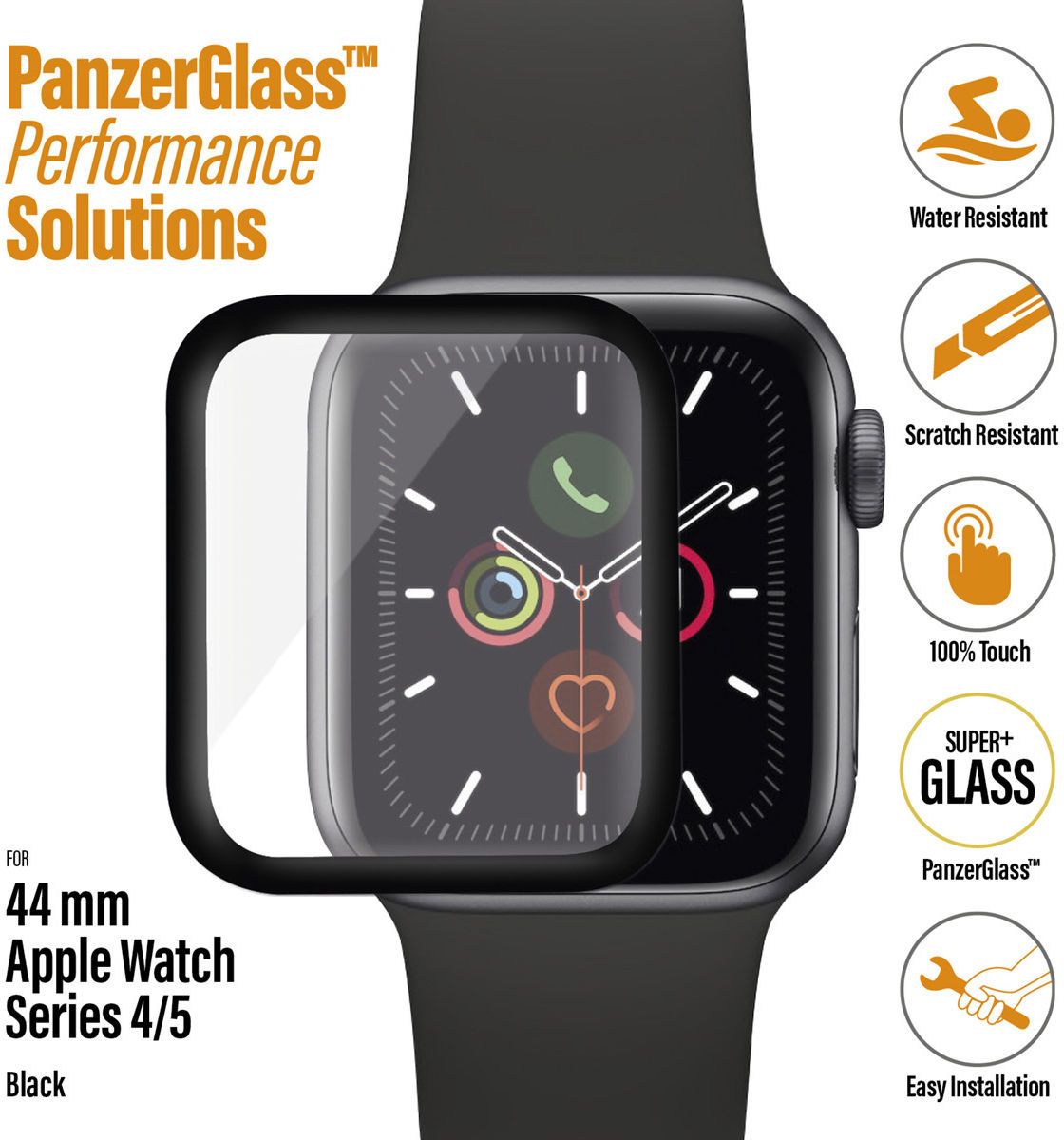 PanzerGlass Apple Watch 4/5/6/SE 44MM Screenprotector Tempered Glass Zwart afbeelding 3