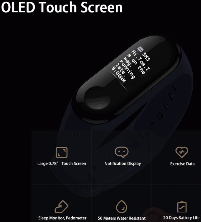 Xiaomi Mi Band 3 OLED Touchscreen Display en Hartslagmeter afbeelding 8