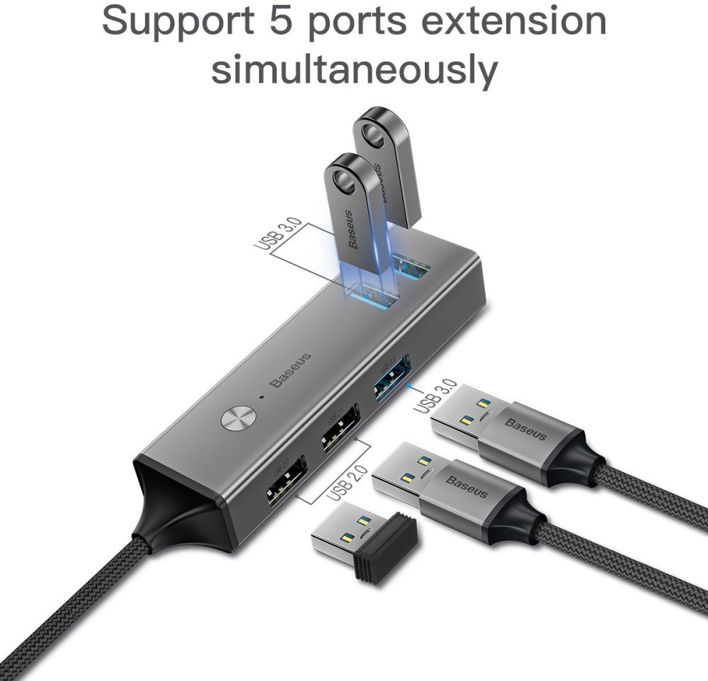 Baseus USB-C naar USB Hub 5 Poorten Grijs afbeelding 2