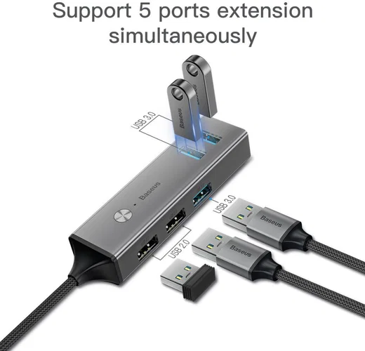 Baseus USB-C naar USB Hub 5 Poorten Grijs afbeelding 2