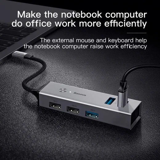 Baseus USB-C naar USB Hub 5 Poorten Grijs afbeelding 3