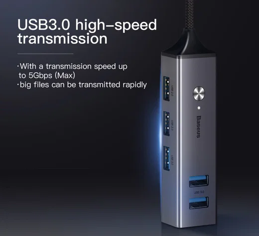 Baseus USB-C naar USB Hub 5 Poorten Grijs afbeelding 4