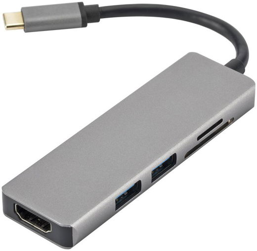 Universele 5-in-1 USB-C Adapter (Micro)SD / USB  HDMI Grijs afbeelding 1