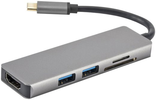 Universele 5-in-1 USB-C Adapter (Micro)SD / USB  HDMI Grijs afbeelding 3
