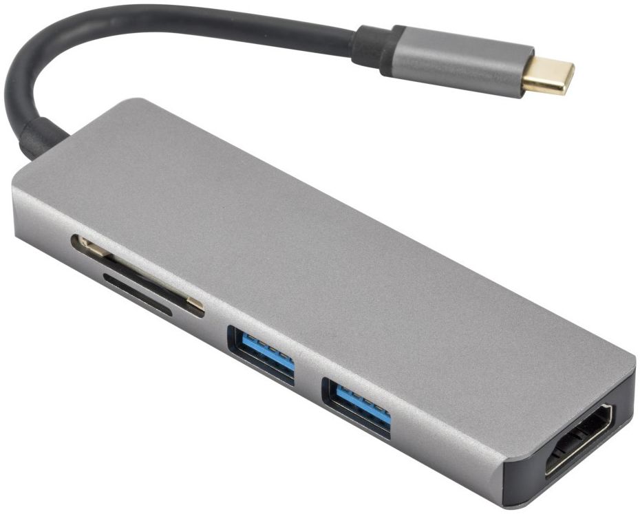 Universele 5-in-1 USB-C Adapter (Micro)SD / USB  HDMI Grijs afbeelding 4
