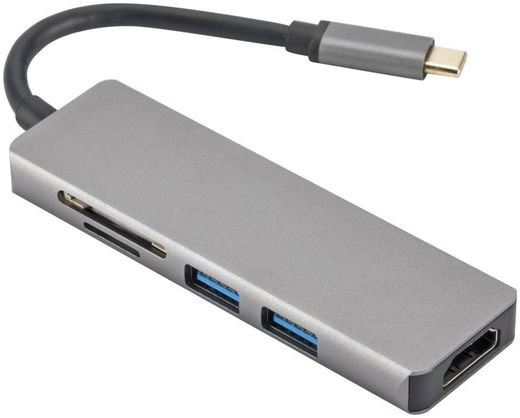 Universele 5-in-1 USB-C Adapter (Micro)SD / USB  HDMI Grijs afbeelding 4