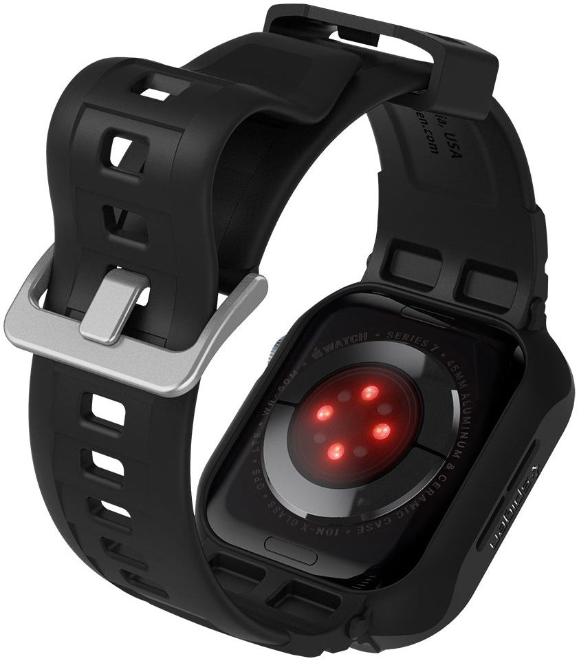 Spigen Rugged Armor Pro - Apple Watch 45MM / 44MM Hoesje en Bandje - Zwart afbeelding 2