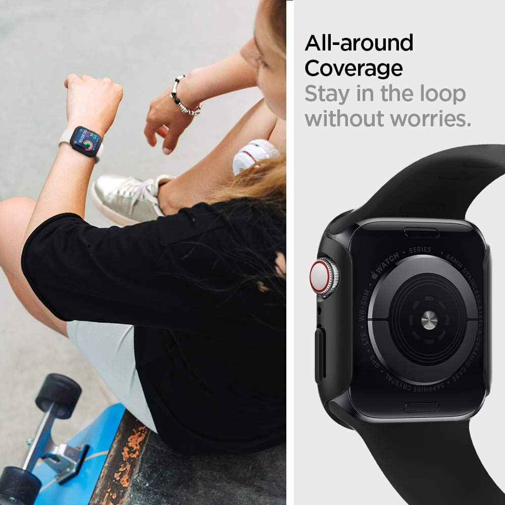 Spigen Thin Fit - Apple Watch 44MM Hoesje - Hard Plastic Bumper - Zwart afbeelding 5