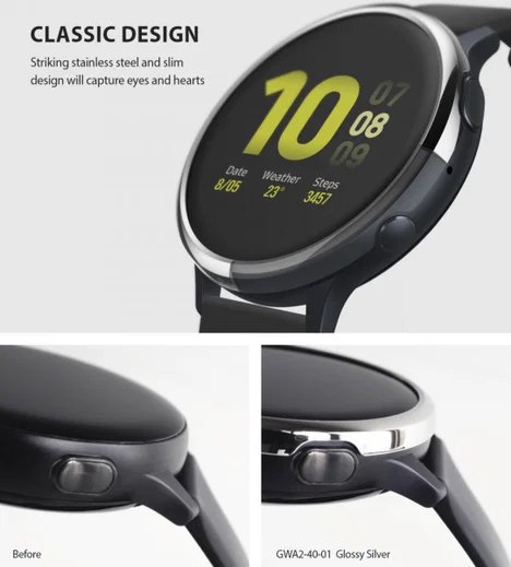 Ringke Bezel Styling Galaxy Watch Active 2 44MM Randbeschermer Zilver afbeelding 2