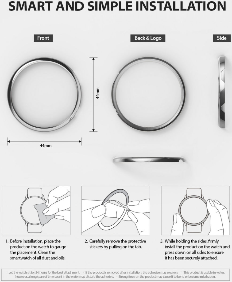 Ringke Bezel Styling Galaxy Watch Active 2 44MM Randbeschermer Zilver afbeelding 9