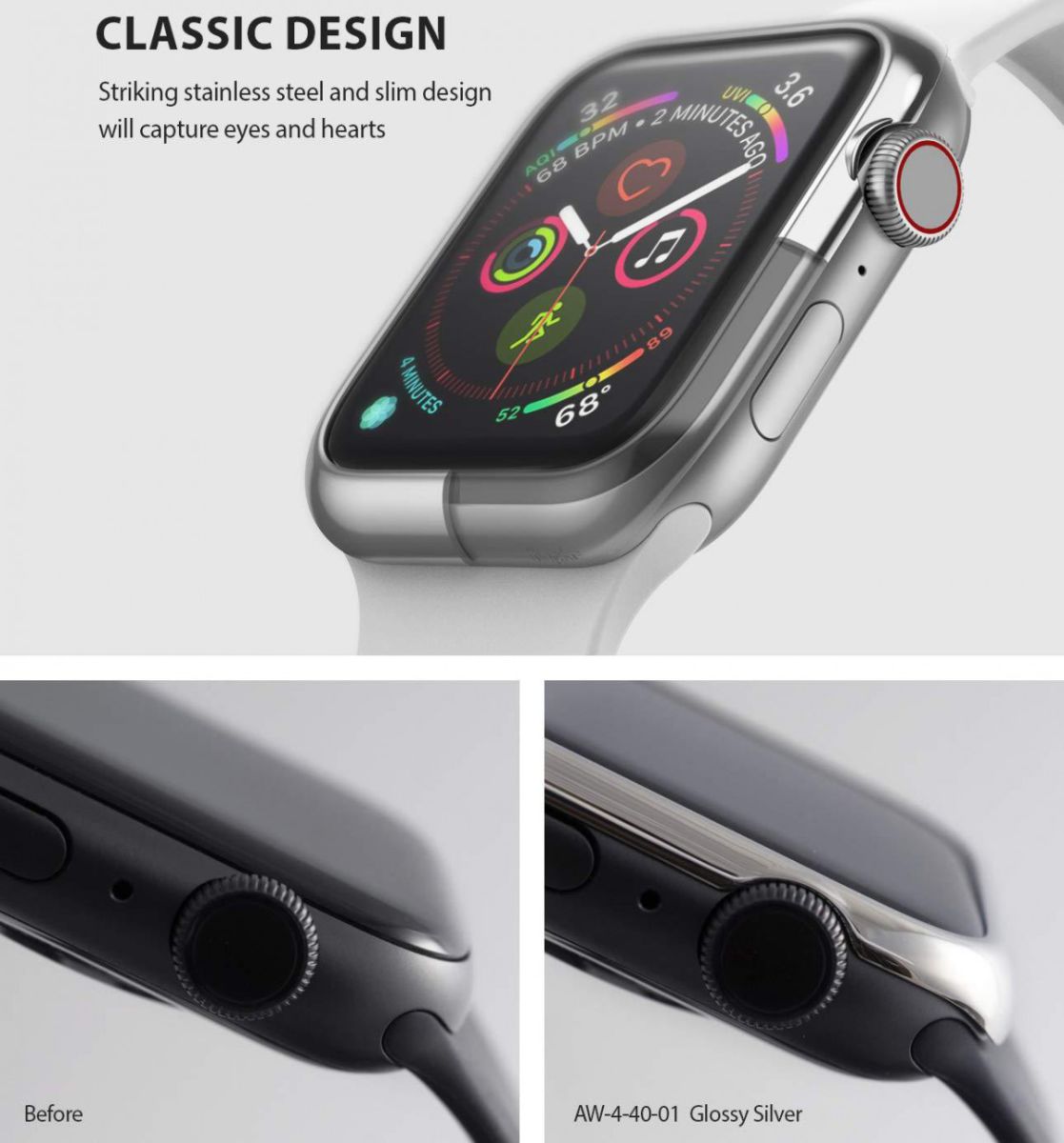 Ringke Bezel Styling Apple Watch 40MM Randbeschermer RVS Zilver afbeelding 2
