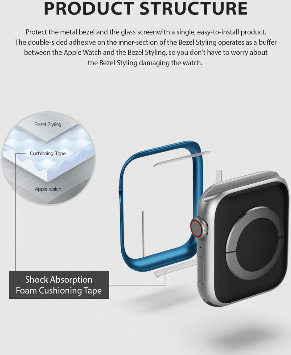 Ringke Bezel Styling Apple Watch 40MM Randbeschermer RVS Zilver afbeelding 6