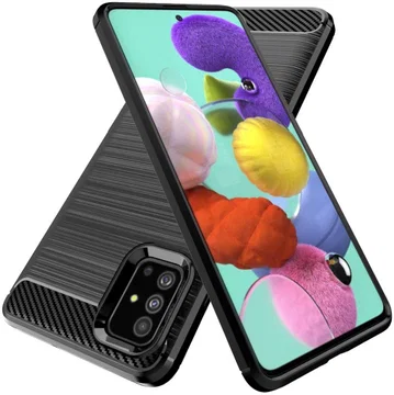 Samsung Galaxy A51 Hoesje Geborsteld TPU Zwart