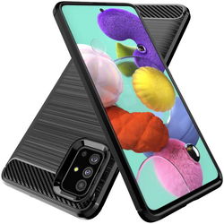 Samsung Galaxy A51 Hoesje Geborsteld TPU Zwart afbeelding