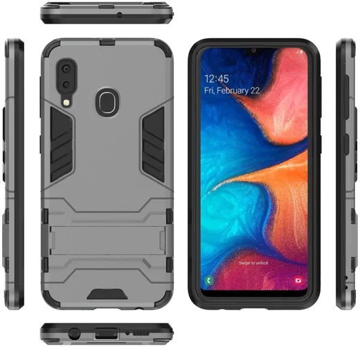 Samsung Galaxy A20e Hybride Hoesje met Standaard Grijs afbeelding 2