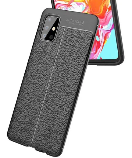 Samsung Galaxy A51 Hoesje TPU Leer Design Zwart afbeelding 2
