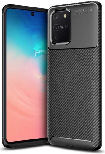 Samsung Galaxy S10 Lite Siliconen Carbon Hoesje Zwart afbeelding 1