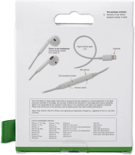 4smarts Melody 2 MFi Apple Oortjes met Lightning Aansluiting Wit afbeelding 6