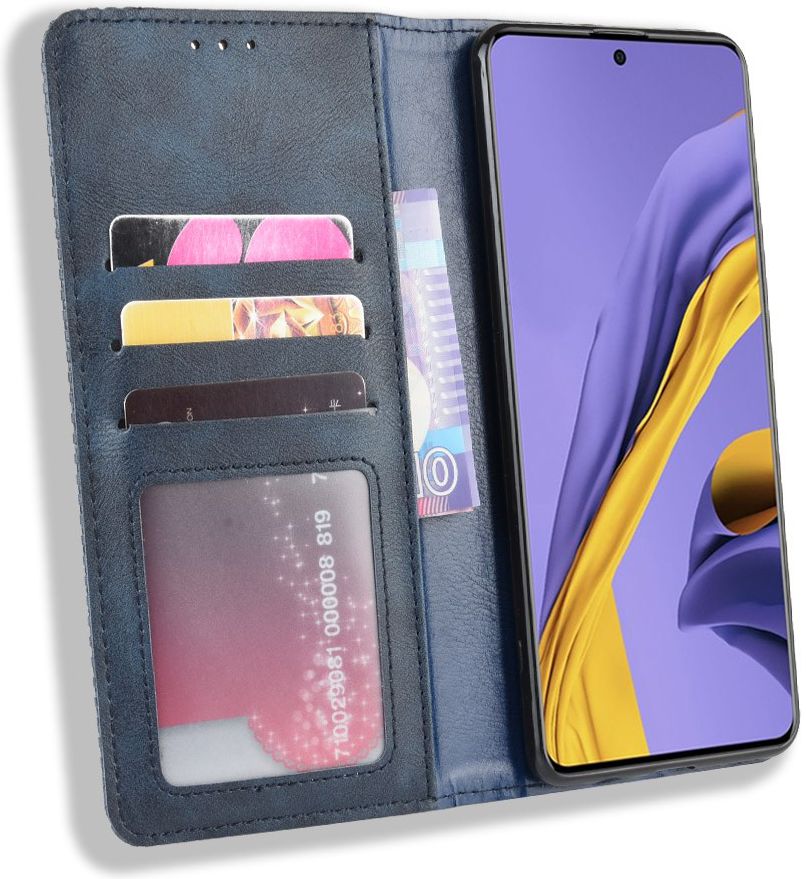 Samsung Galaxy A51 Book Case Hoesje Book Case Retro Wallet Blauw afbeelding 1