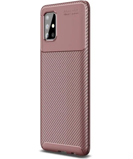 Samsung Galaxy A51 Hoesje Geborsteld Carbon Bruin afbeelding 1