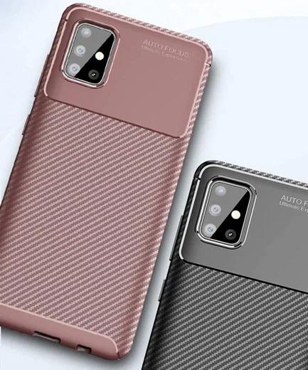 Samsung Galaxy A51 Hoesje Geborsteld Carbon Bruin afbeelding 5