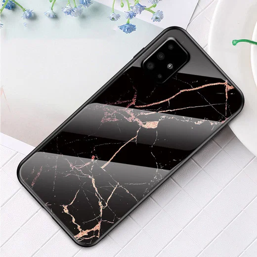 Samsung Galaxy A51 Hoesje Marmer Glass Zwart/Goud afbeelding 3