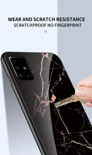 Samsung Galaxy A51 Hoesje Marmer Glass Zwart/Goud afbeelding 5