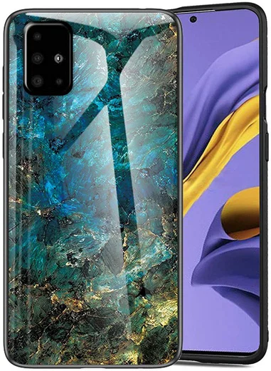 Samsung Galaxy A51 Hoesje Marmer Glass Blauw/Groen afbeelding 1