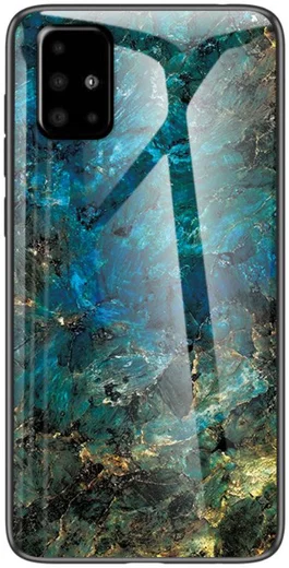 Samsung Galaxy A51 Hoesje Marmer Glass Blauw/Groen afbeelding 2