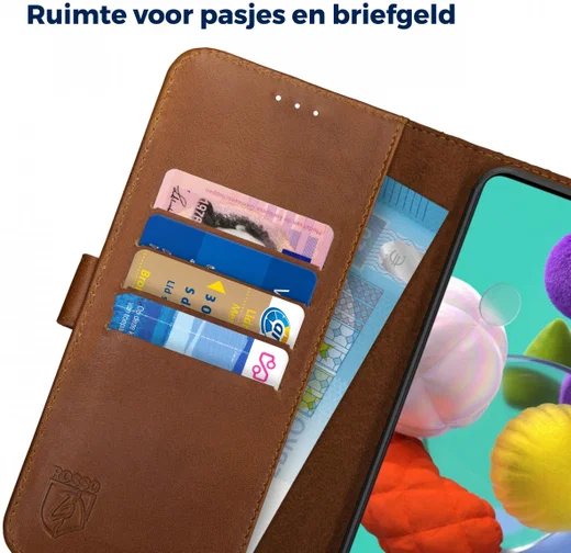 Rosso Deluxe Samsung Galaxy A71 Hoesje Echt Leer Book Case Bruin afbeelding 5