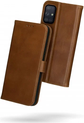 Rosso Deluxe Samsung Galaxy A71 Hoesje Echt Leer Book Case Bruin afbeelding 2