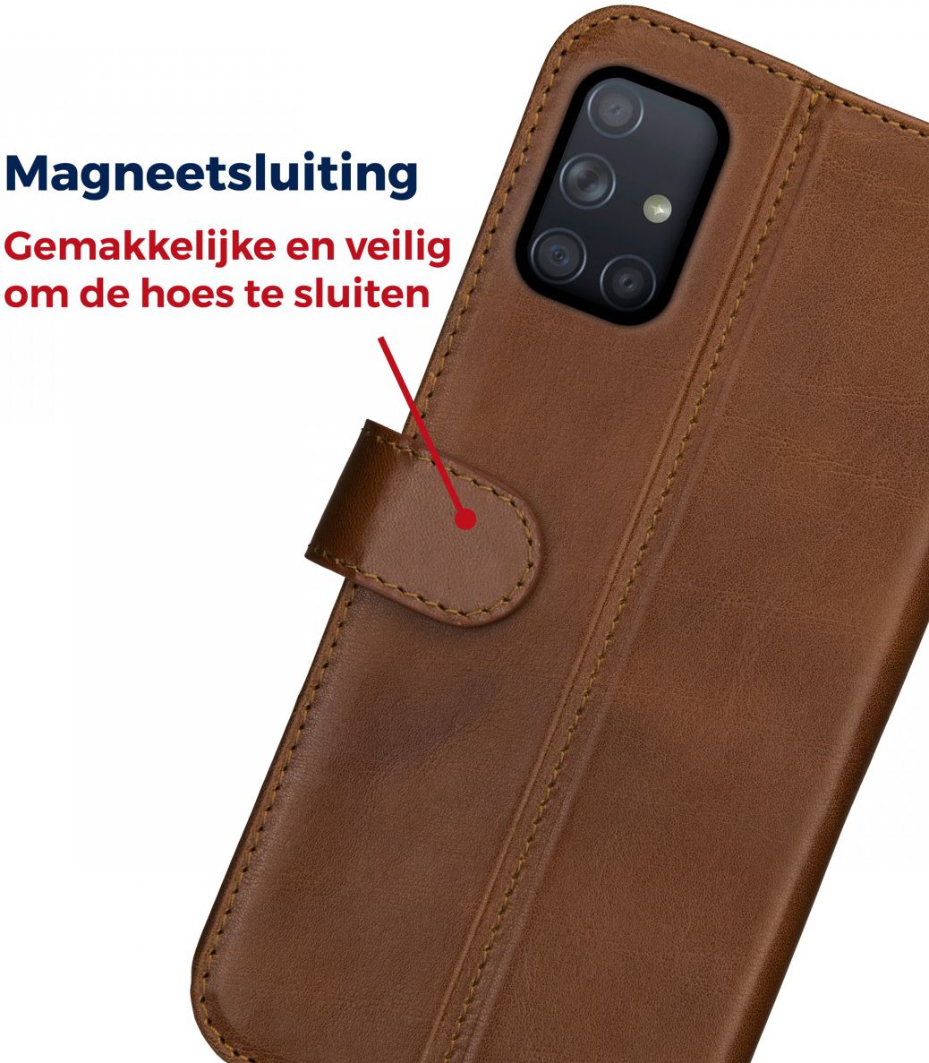 Rosso Deluxe Samsung Galaxy A71 Hoesje Echt Leer Book Case Bruin afbeelding 9