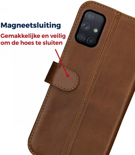 Rosso Deluxe Samsung Galaxy A71 Hoesje Echt Leer Book Case Bruin afbeelding 9